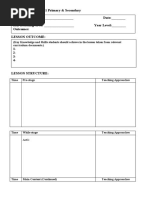 Lesson Plan Template 1 Primary & Secondary Unit/Topic: - Date: - Key Learning Area: - Year Level: - Outcomes