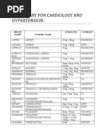 Formulary For Cardiology and Hypertension:: Brand Name Generic Name Strength Company