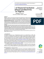 The Effects of Financial Inclusion On Agricultural Productivity in Nigeria