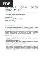 Allama Iqbal Open University: Assignment No.2