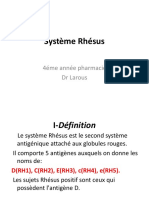 Système Rhésus Cours D'hémobiologie 4eme Année Pharmacie DR LAROUS