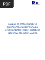 MANUAL DE OPERACIONES DE LA PLANTA DE TRATAMIENTO DE AGUA RESIDUALES 070619 ....... Version 1 Con Rev Fcv.