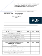 Survey On Teachers' Covid-19 Awareness, Distance Learning Education Experiences and Perceptions Towards Institutional Readiness and Challenges