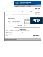 Sales Tax Payment Challan: Input Form