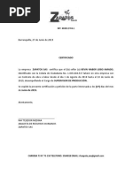 Carta Laboral Zapatos Sas