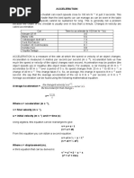 Acceleration: The Change Velocity Ms Thetime Taken For That Change Occur (S) V U T