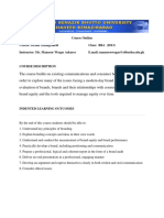 Course Outline Course: Brand Management Class: BBA (2013) Instructor: Mr. Mansoor Waqas Askaree E.mail: Mansoorwaqas@sbbusba - Edu.pk