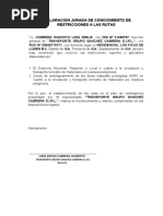 Declaracion Jurada de Conocimiento de Restricciones A Las Rutas