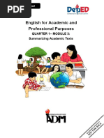 English For Academic and Professional Purposes: Quarter 1 - Module 3: Summarizing Academic Texts