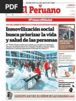 El Peruano: Inmovilización Social Busca Priorizar La Vida y Salud de Las Personas