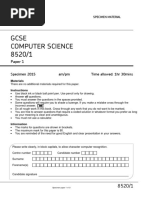 Gcse Computer Science 8520/1: Paper 1