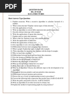 Question Bank Bsc. Ii Year Data Structures Short Answers Type Questions