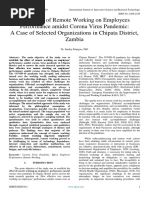 The Effect of Remote Working On Employees Performance Amidst Corona Virus Pandemic A Case of Selected Organizations in Chipata District, Zambia