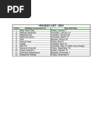 Holiday List - 2021: SL No Holiday On Account Of: Day and Date
