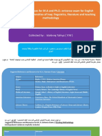 The Competitive Sources For M.A and Ph.D. Entrance Exam For English Department in The Universities of Iraq: Linguistics, Literature and Teaching Methodology