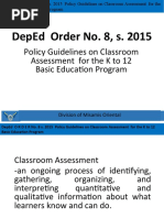 Deped Order No. 8, S. 2015: Policy Guidelines On Classroom Assessment For The K To 12 Basic Education Program