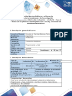 Guía de Actividades y Rúbrica de Evaluación - Fase 2 - Redactar Un Problema de Programación Lineal y Presentar Los Modelos Matemáticos