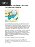 How To Recognize Effective CAPAs and A Culture of Quality (Caso #3)