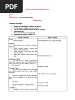 Kindergarten Detailed Lesson Plan: Week No. 1 Day No. 1 Date