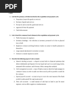 Cash 1. List The Five Primary Activities Involved in The Acquisition and Payment Cycle