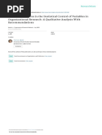 Potential Problems in The Statistical Control of Variables in Organizational Research: A Qualitative Analysis With Recommendations