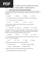 2012EC 2 Semester 3 Quarter Chemistry Worksheet For Grade 11. I. Choose The Best Answer From The Given Alternatives