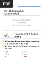 CS 116 Computing Fundamentals: Boolean Operators Selection Dr. Christina Class