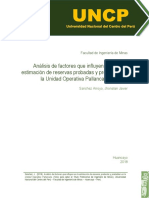 Análisis de Factores Que Influyen en La Estimación de Reservas Probadas y Probables en La Unidad Operativa Pallancata