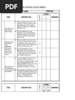 Jishu Hozen Audit Sheet: Area: Equipment Name: Score Remarks