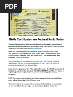 Birth Certificates Are Federal Bank Notes