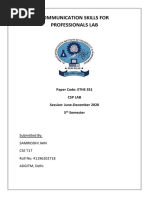 Communication Skills For Professionals Lab: Paper Code: ETHS 351 CSP Lab Session: June-December 2020 5 Semester