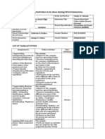 List of Tasks/Activities To Be Done During Work Immersion