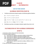 Class Ix Subject: Mathematics: Algebraic Identities (Part Ii)