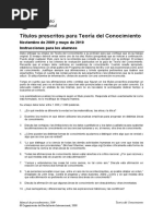 Títulos Prescritos para Teoría Del Conocimiento