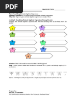 Activity Sheet in Math 8