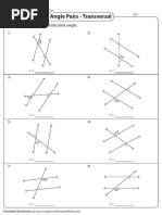 Angle Pairs - Transversal: Find The Value of Each Indicated Angle