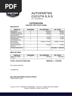 Cotizacion Autopartes Cucuta Sas (Chevrolet Sail)