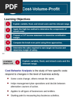 Cost-Volume-Profit: Learning Objectives