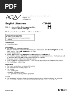 English Literature 47104H: General Certificate of Secondary Education Higher Tier January 2013