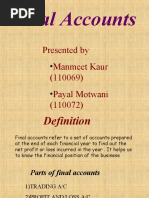 Final Accounts: Presented by Manmeet Kaur (110069) Payal Motwani (110072)