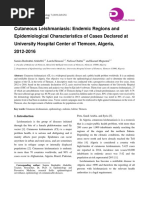 Cutaneous Leishmaniasis: Endemic Regions and Epidemiological Characteristics of Cases Declared at University Hospital Center of Tlemcen, Algeria, 2012-2016