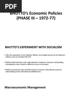 BHUTTO's Economic Policies (PHASE III - 1972-77)