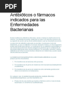 Antibióticos o Fármacos Indicados para Las Enfermedades Bacterianas