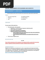 ASSIGNMENT 1 2020 (5%) : Cse1Pes: Programming For Engineers and Scientist S