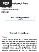 Tests of Hypotheses: Nahda College Program of Pharmacy 2019-2020