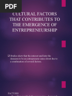 Cultural Factors That Contributes To The Emergence of Entrepreneurship