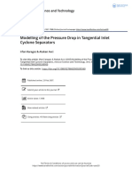 Modelling of The Pressure Drop in Tangential Inlet Cyclone Separators