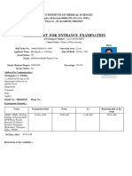 Hall Ticket For Entrance Examination: Nizam'S Institute of Medical Sciences