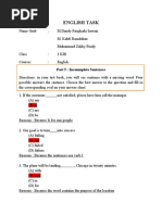 English Task: Part 5: Inconmplete Sentences