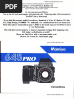 Mamiya 645 Pro Instruction Manual